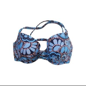 Aerie Bikini Swimsuit Top Padded Underwire Blue Orange Floral Dot Size 34DD